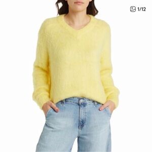 MADEWELL FUZZY BRUSHED VNECK SWEATER HEATHER LEAMON WOMENS SMALL